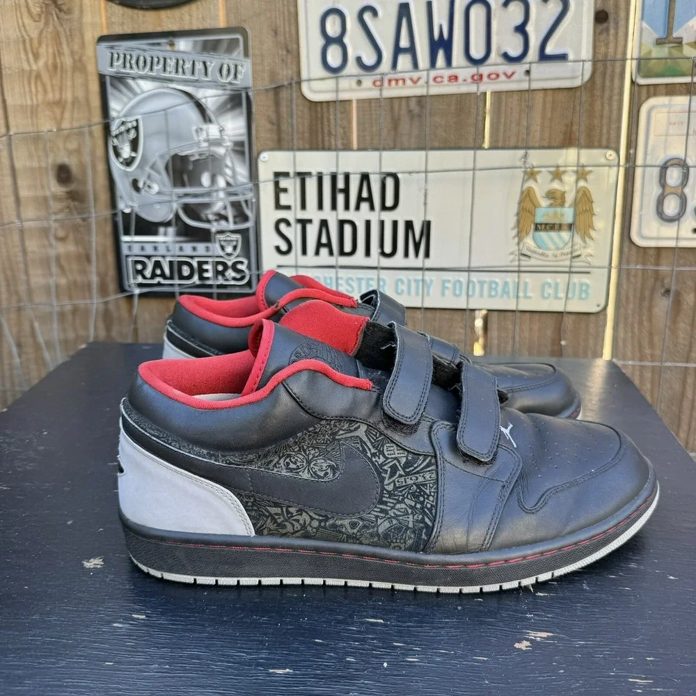 Sz 13 2008 Nike Air Jordan‎ 1 Low Strap Retro I Black Stealth Grey 20 Laser 3